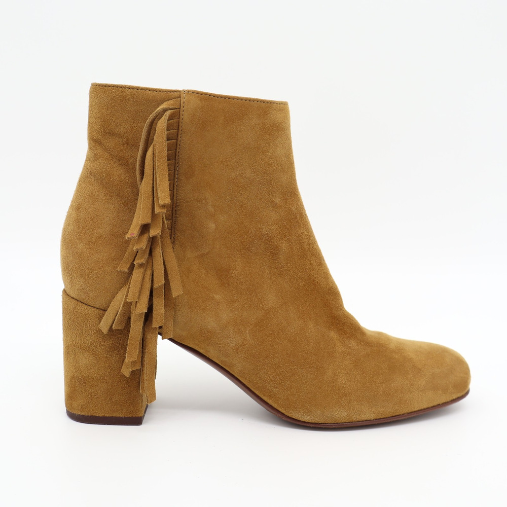 Yves Saint Laurent Tan Suede Babies 70 Fringe Boho Zip Ankle Boots Sz 36